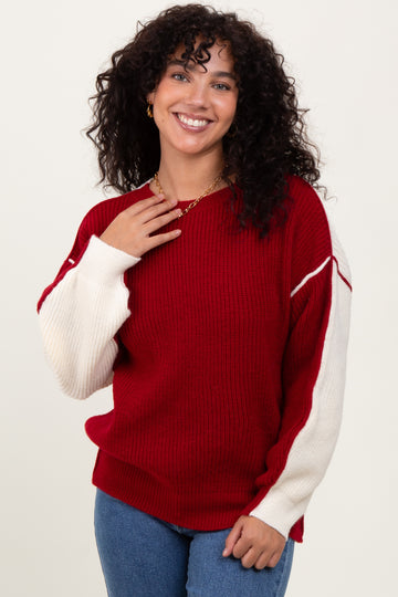 Burgundy Ivory Colorblock Oversized Sweater