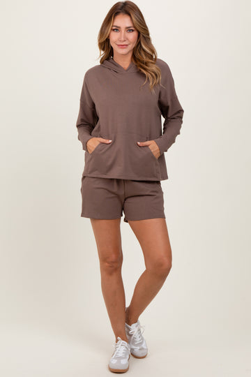 Brown Hoodie Shorts Set