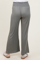 Olive Ribbed Smocked Waistband Wide Leg Pants