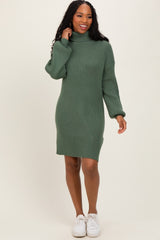 Olive Turteneck Ribbed Sweater Dress