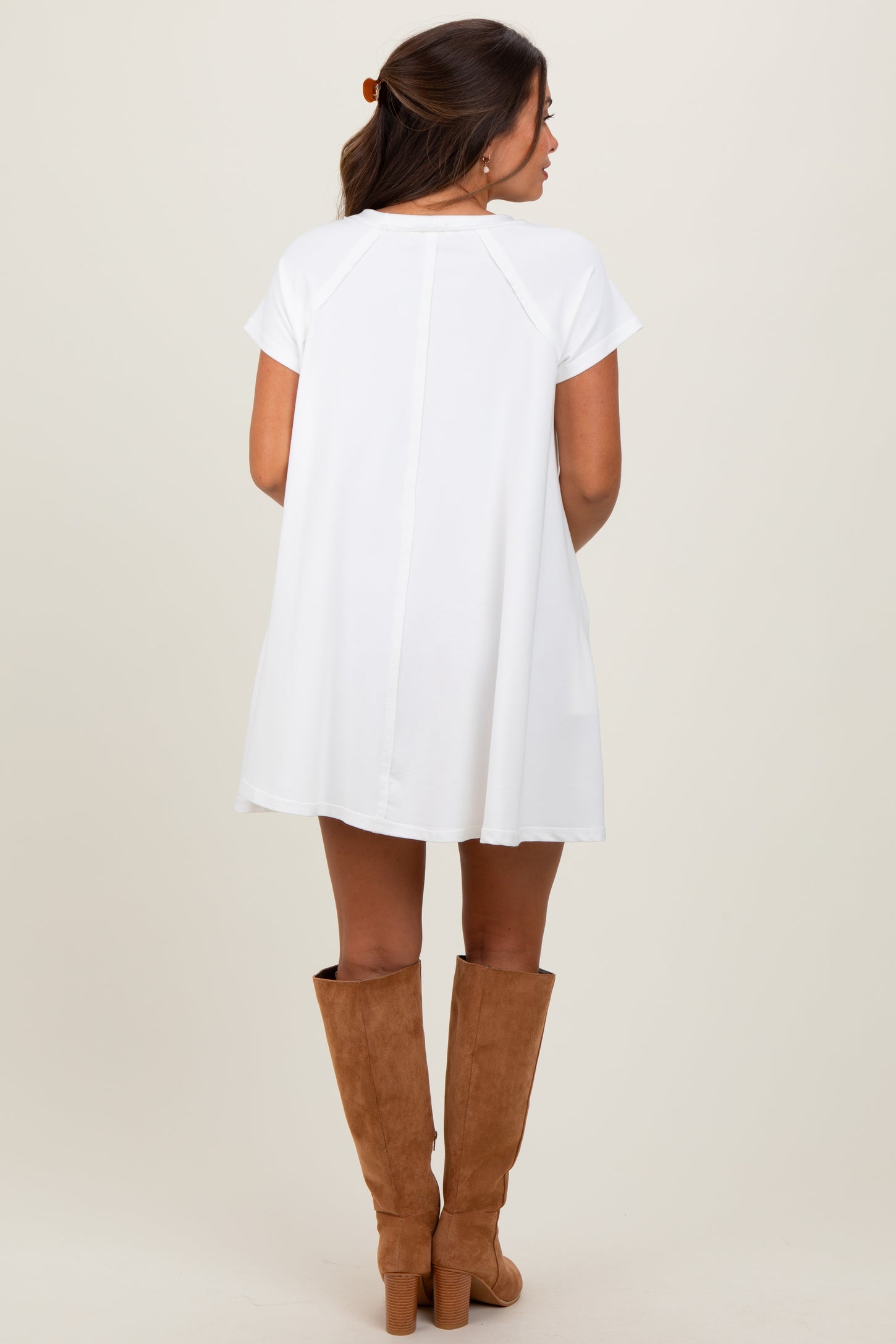 Ivory French Terry Basic Short Sleeve Maternity Mini Dress