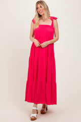 Fuchsia Shoulder Tie Tiered Maxi Dress