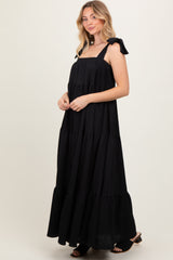 Black Shoulder Tie Tiered Maxi Dress