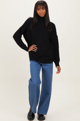 Black Ribbed Knit Turtleneck Dolman Sleeve Sweater