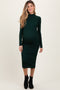 Forest Green Mock Neck Fitted Ribbed Knit Maternity Midi Dress