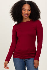 Burgundy Basic Long Sleeve Maternity Top