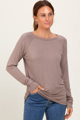 Light Taupe Basic Boatneck Long Sleeve Top