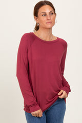 Burgundy Basic Boatneck Long Sleeve Top
