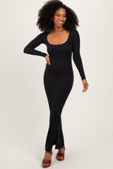 Black Long Sleeve Side Slit Maxi Dress