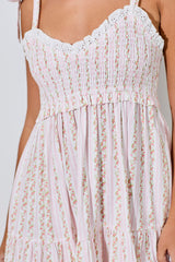 Pink Floral Striped Smocked Shoulder Tie Maxi Dress