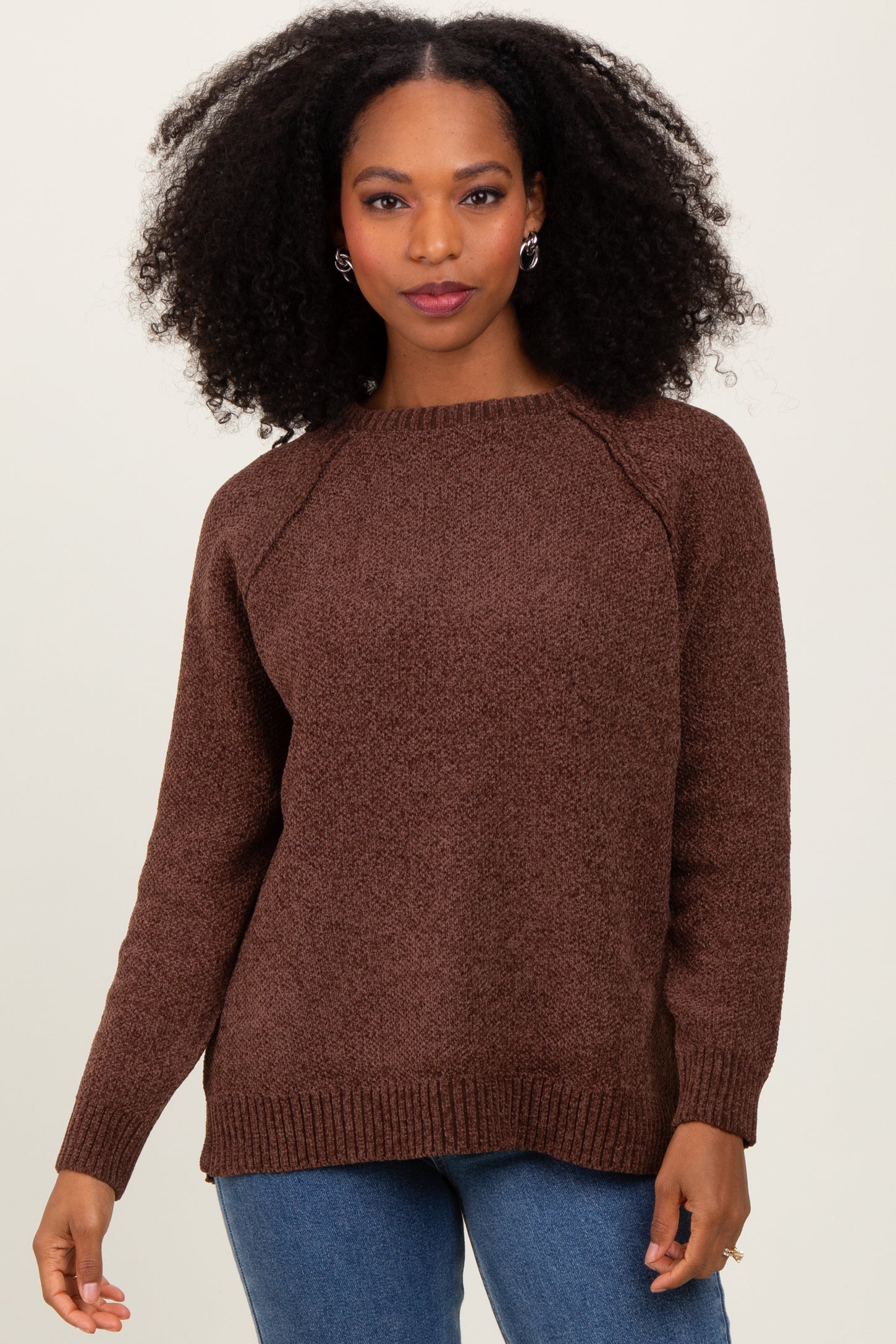Brown Raglan Knit Maternity Sweater
