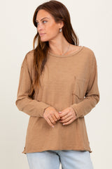 Camel Mineral Wash Front Pocket Long Sleeve Top