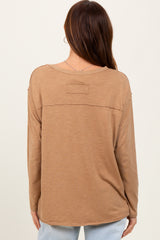 Camel Mineral Wash Front Pocket Long Sleeve Top