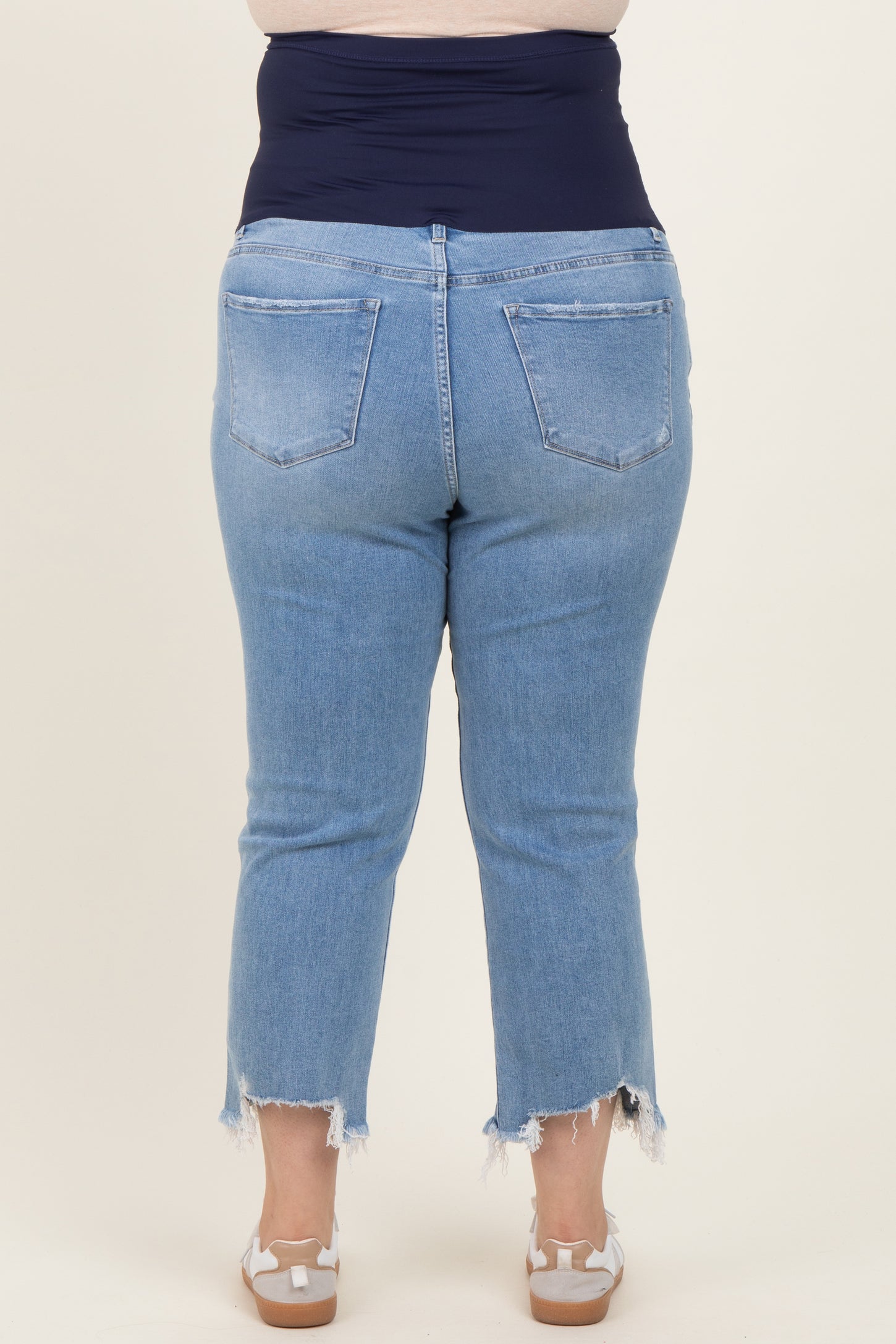 Light Blue Distressed Hem Cropped Straight Leg Maternity Plus Jeans