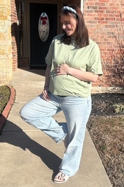 Light Blue Acid Wash Open Knee Wide Leg Maternity Jeans