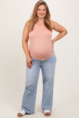 Light Blue Acid Wash Open Knee Wide Leg Maternity Plus Jeans