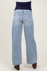 Light Blue Heavily Distressed Open Knee Wide Leg Maternity Jeans
