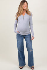 Blue Distressed Open Knee Wide Leg Maternity Jeans