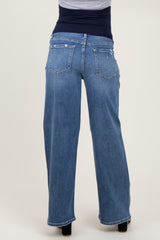 Blue Distressed Open Knee Wide Leg Maternity Jeans