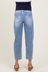 Blue Distressed Open Knee Straight Leg Ankle Maternity Jeans
