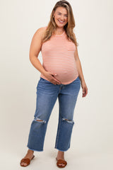 Blue Open Knee Fringe Hem Cropped Wide Leg Maternity Plus Jeans