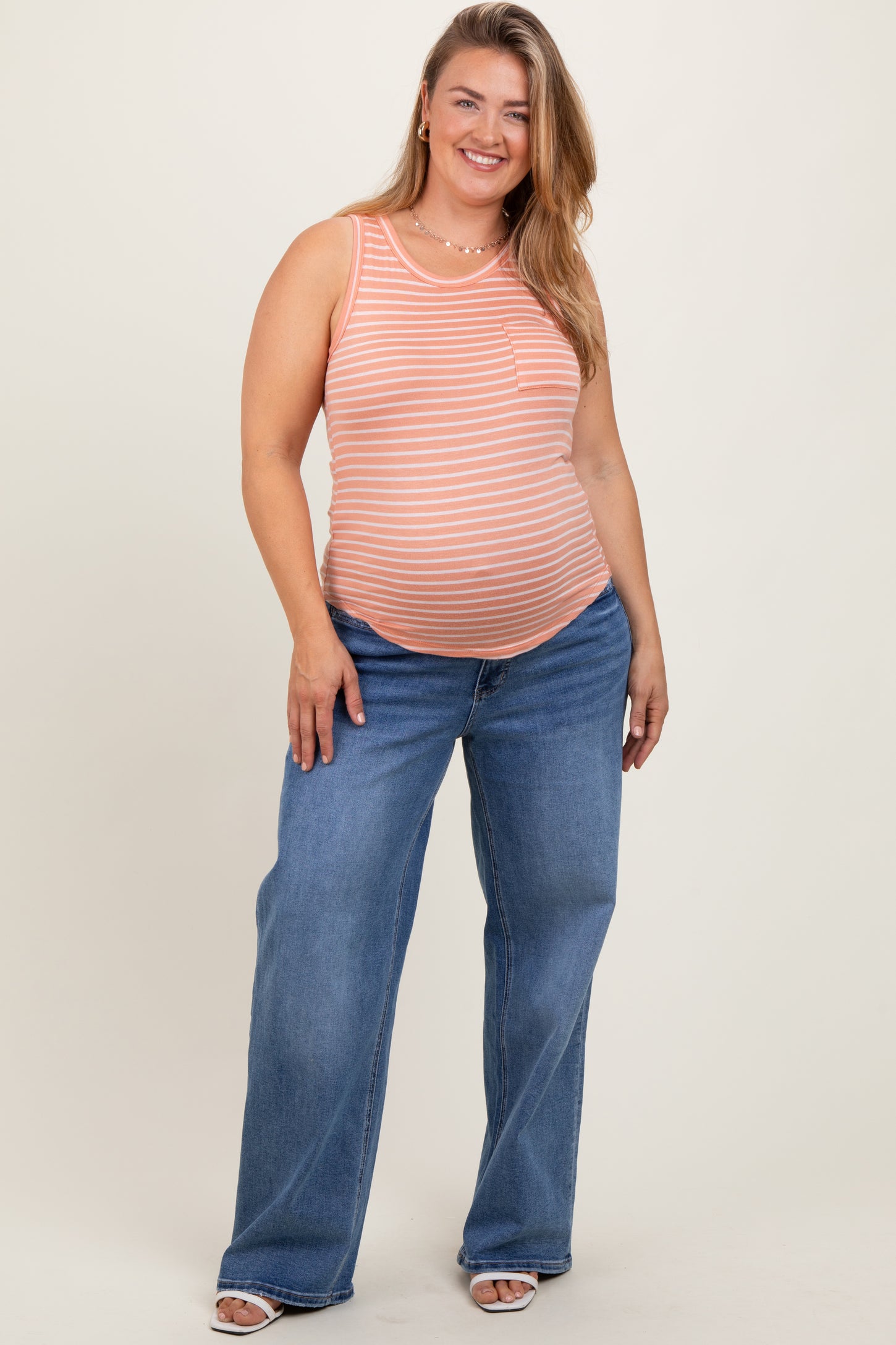 Blue Washed Wide Leg Maternity Plus Jeans