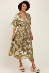 Olive Metallic Floral Jacquard Overlay Maxi Dress
