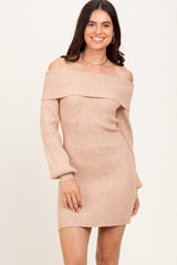 Cream Off Shoulder Balloon Sleeve Maternity Mini Sweater Dress
