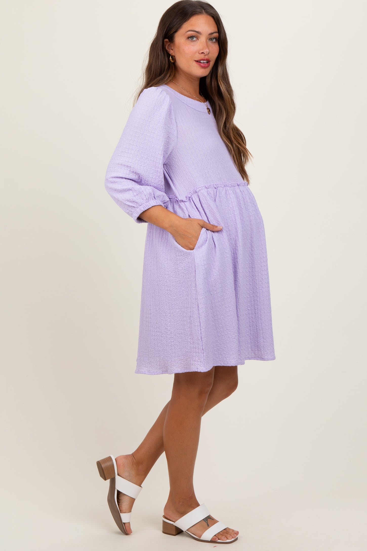 Lavender Knit Ruffle Trim Maternity Dress