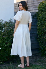 Ivory Ribbed Knit Contrast Top Midi Dress