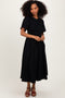 Black Ribbed Knit Contrast Top Midi Dress