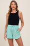 Mint Striped Round Hem Drawstring Maternity Shorts