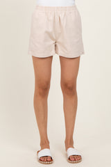 Beige Woven Cotton Shorts