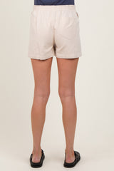 Beige Woven Cotton Maternity Shorts