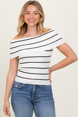 White Striped Off The Shoulder Sweater Top