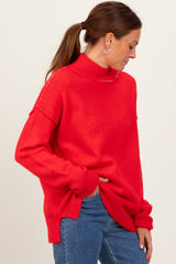 Red Mock Neck Contrast Seam Sweater