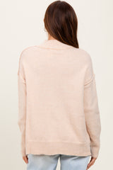 Cream Mock Neck Contrast Seam Sweater