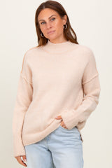 Cream Mock Neck Contrast Seam Maternity Sweater