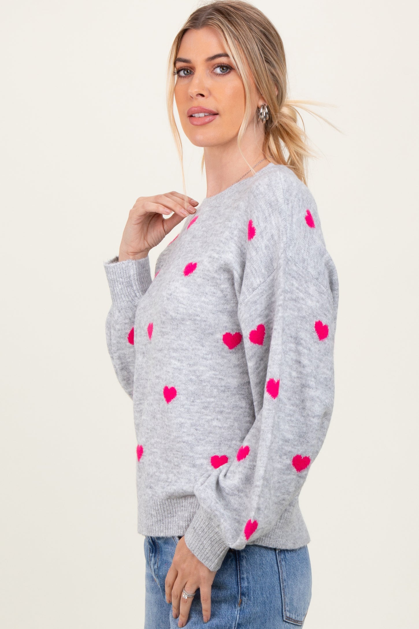 Heather Grey Heart Print Oversized Sweater