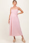 Red Striped Shoulder Tie Smocked Maternity Maxi Dress