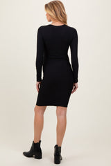 Black Crew Neck Double Layered Rib Maternity Mini Dress