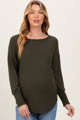 Olive Premium Basic Cuffed Loose Fit Maternity Top