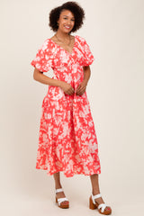 Coral Bubble Short Sleeve Maxi Dress W/ Side Pocket