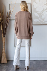 Mocha Ribbed Knit Front Pocket Pullover