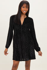 Black Velvet Damask Print Long Sleeve Mini Dress