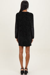 Black Velvet Damask Print Long Sleeve Mini Dress