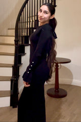 Black Ribbed Knit Bow Back Maternity Maxi Dress