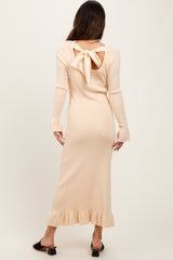 Light Yellow Ribbed Knit Bow Back Maxi Dress