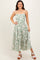 Light Olive Printed Cutout Tie Back Tiered Midi Dress