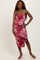 Pink Abstract Floral Ruched Side Slit Midi Dress